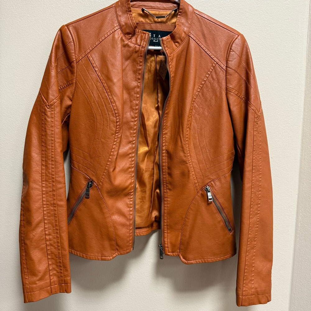 LA Coalition Faux Leather Moto Jacket Rust Brown Women’s Small Y2K 70s